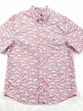 Vineyard Vines Shirt Men M Red White Classic Fit Tucker Stretch Sharks Button